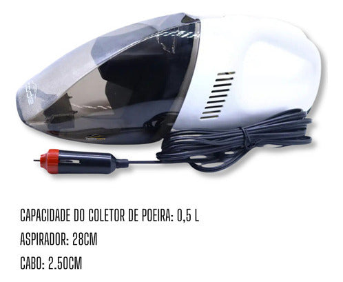 Aspirador De Pó Automotivo Para Limpeza Portátil Code 60w Cor Branco/preto 12v